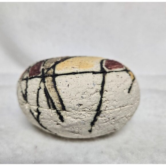 Handcrafted Abstract Ceramic Egg-Shaped Trinket Box with Lid in Earth Tones‎ - Picture 3 of 9